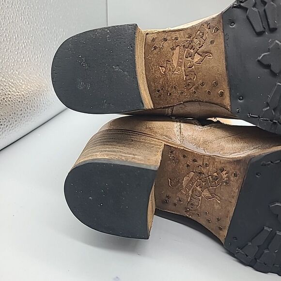 Freebird Carlito Boots Women Sz 7 Tan Distressed Leather Moto Biker Heel Zipper - Picture 10 of 12